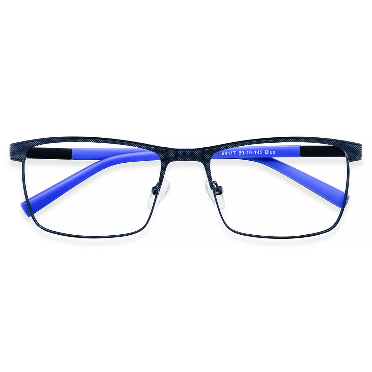 94117 Rectangle Browline Blue Eyeglasses Frames | Leoptique