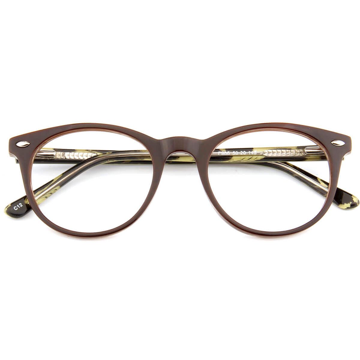 F986 Round Brown Eyeglasses Frames Leoptique