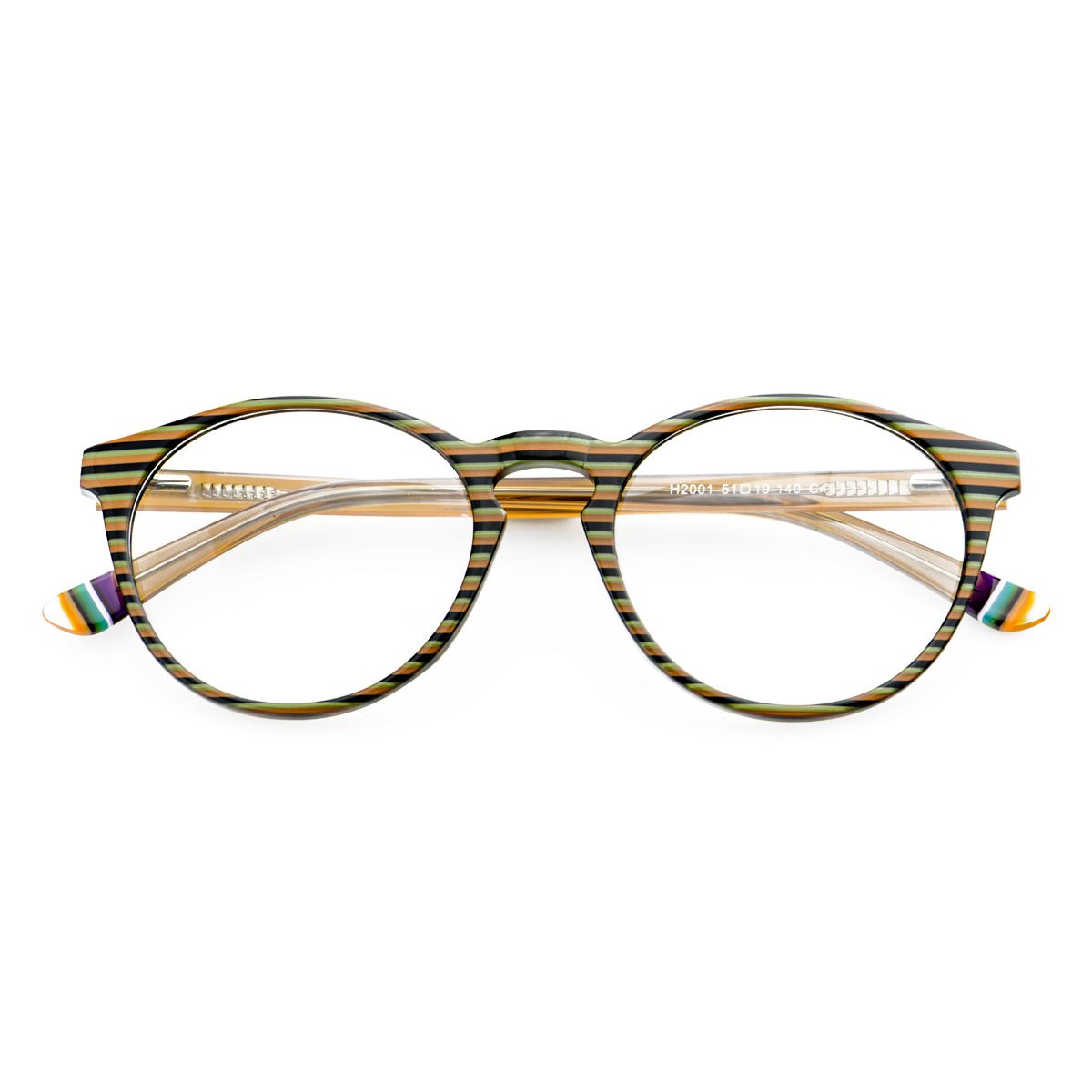 H2001 Round Striped Eyeglasses Frames Leoptique
