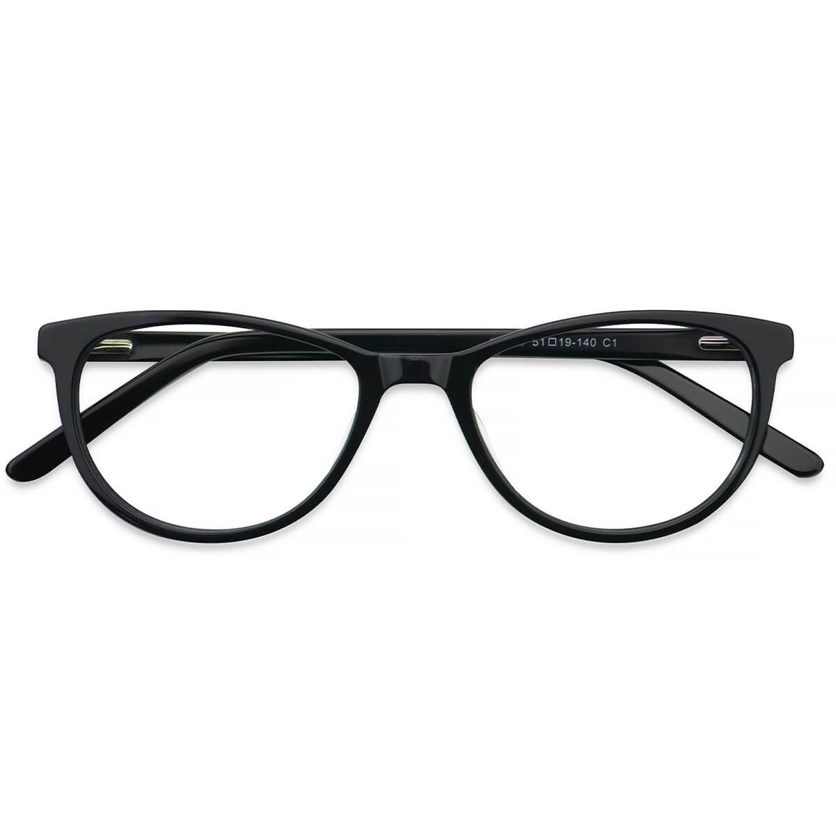 H5037 Oval Cat-eye Wayfarer Black Eyeglasses Frames | Leoptique