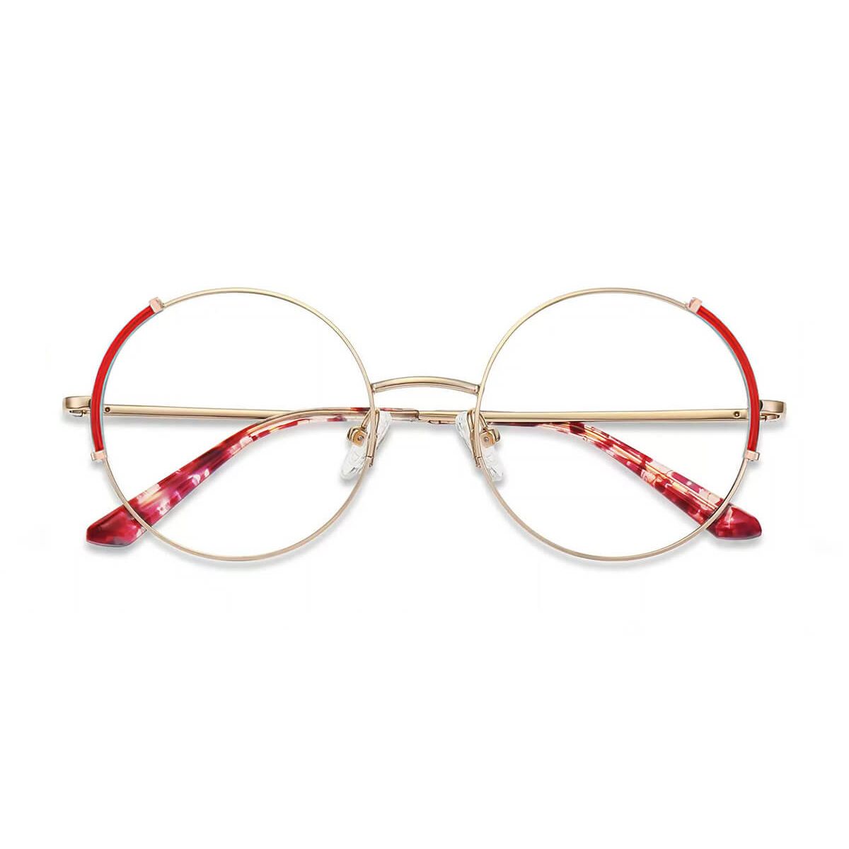 JS8615 Round Red Eyeglasses Frames Leoptique