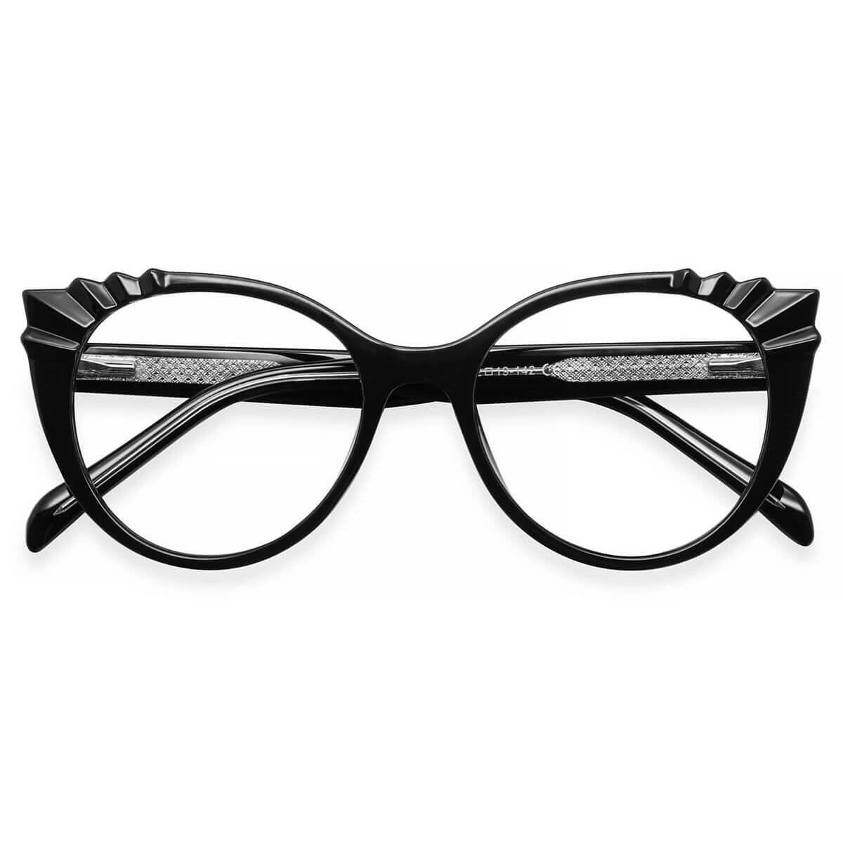 W2037 Round Cat Eye Black Eyeglasses Frames Leoptique