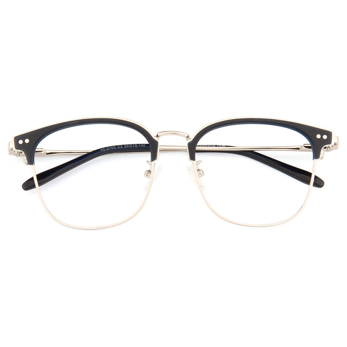 YC-2103 Oval Browline Black Eyeglasses Frames | Leoptique