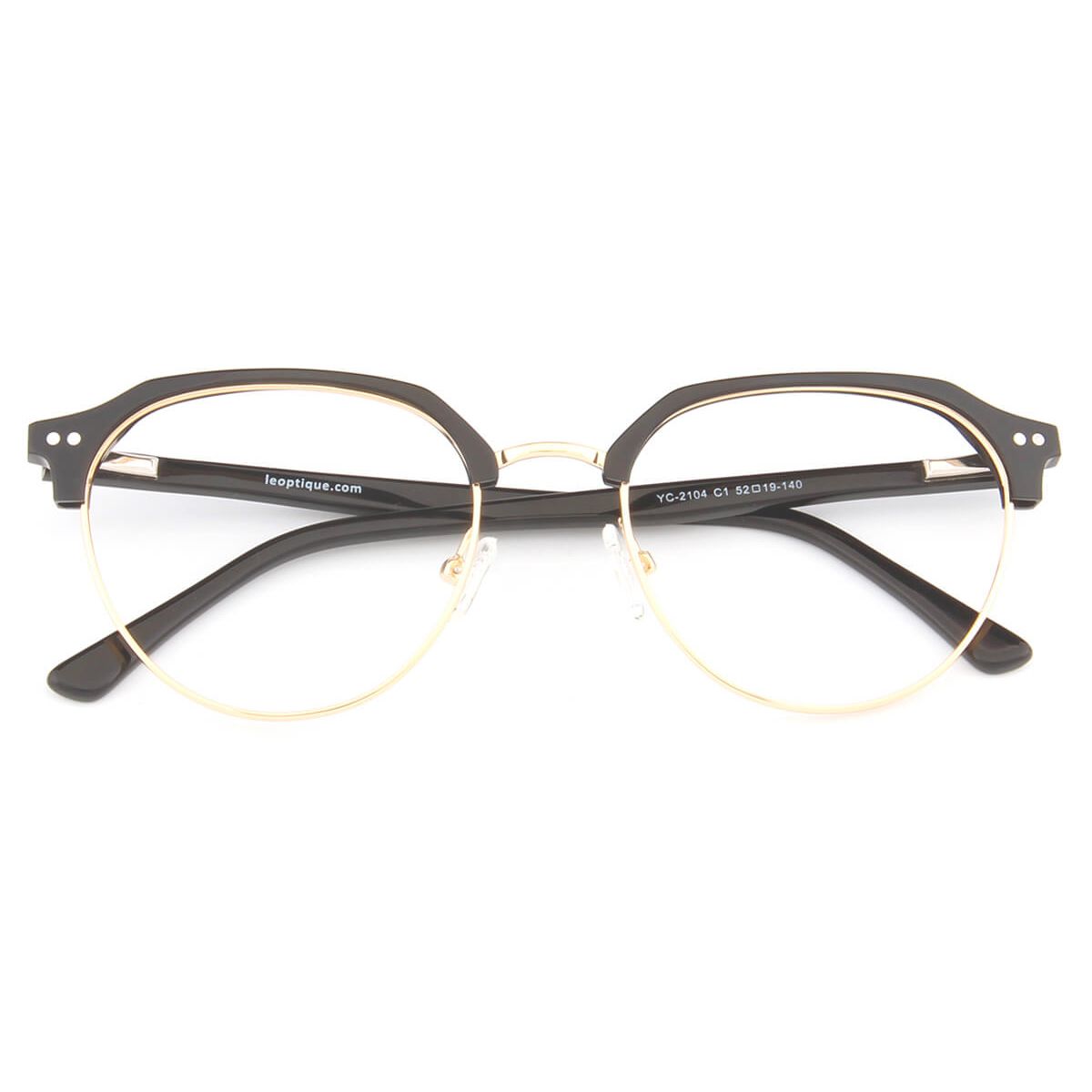 YC-2104 Oval Browline Black Eyeglasses Frames | Leoptique