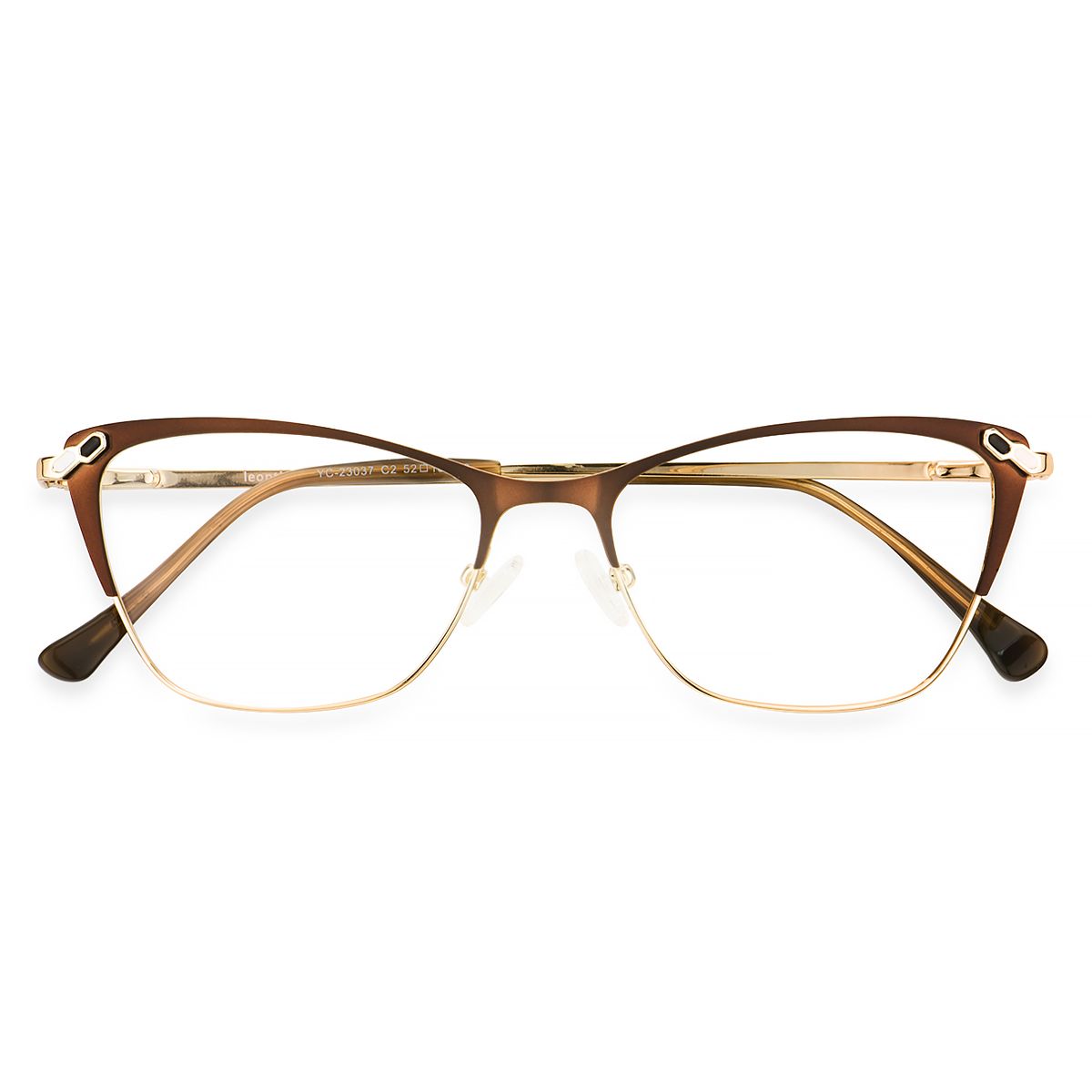 YC-23037 Oval Cat-eye Browline Brown Eyeglasses Frames | Leoptique