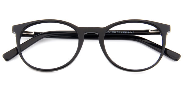 YC-1080 Round Black Eyeglasses Frames | Leoptique